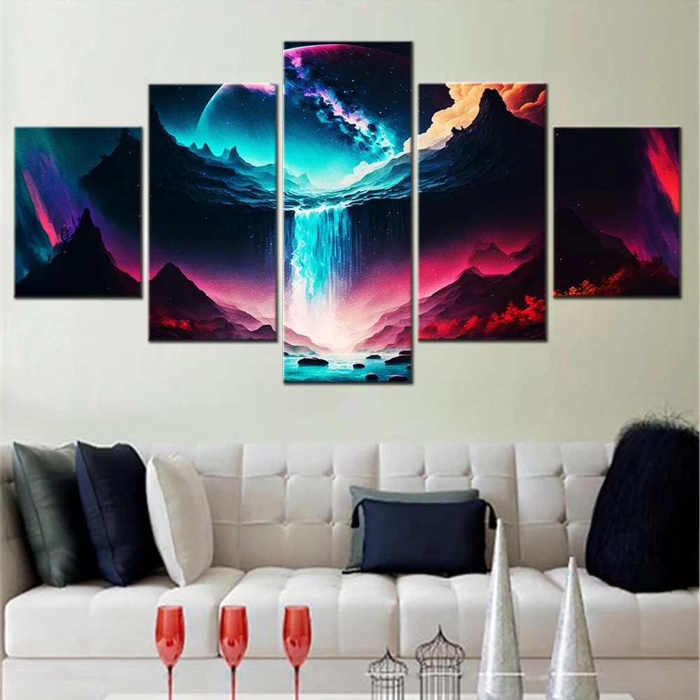 

5 Piece Canvas Painting Pictures Space Poster Magic Waterfall In The Sky Home Art Decor Modern Living Room Wallpaper Print Mural