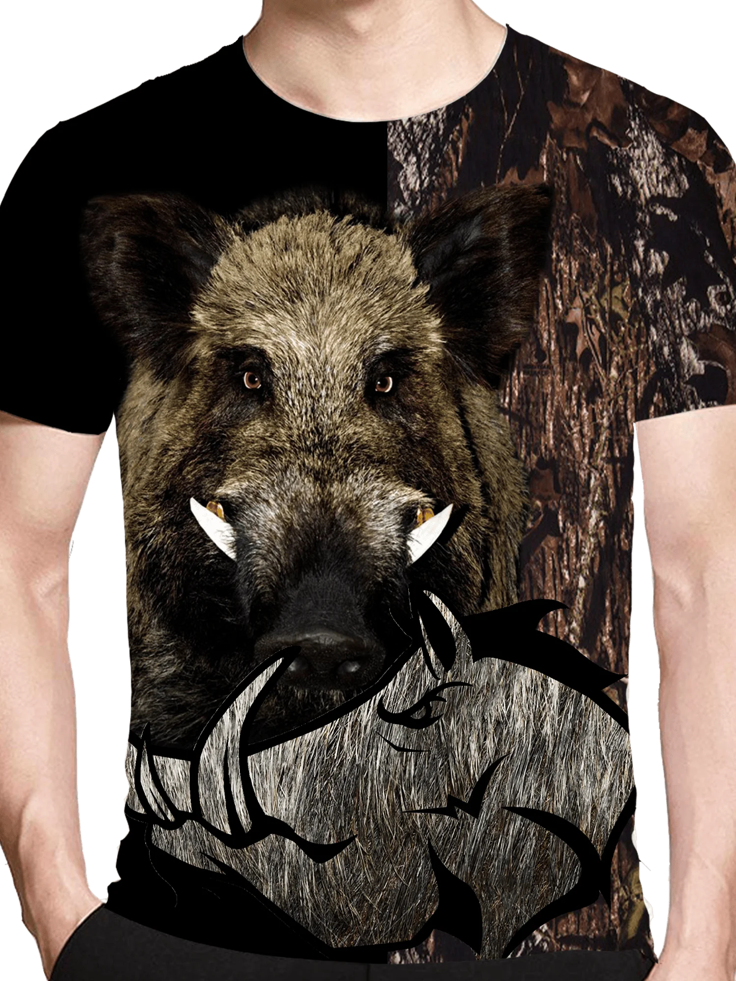 

Мужская и женская футболка с рисунком дикого кабана с 3D-принтом — футболка из мягкого полиэстера с короткими рукавами и камуфляжным дизайном с геометрическим дизайном