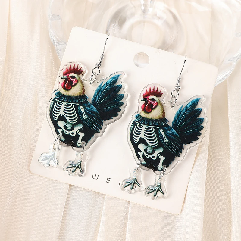 1Pair Halloween Woman Drop Earrings Acrylic Funny Skull Ghost Walking Chicken For Girl Festival Gift