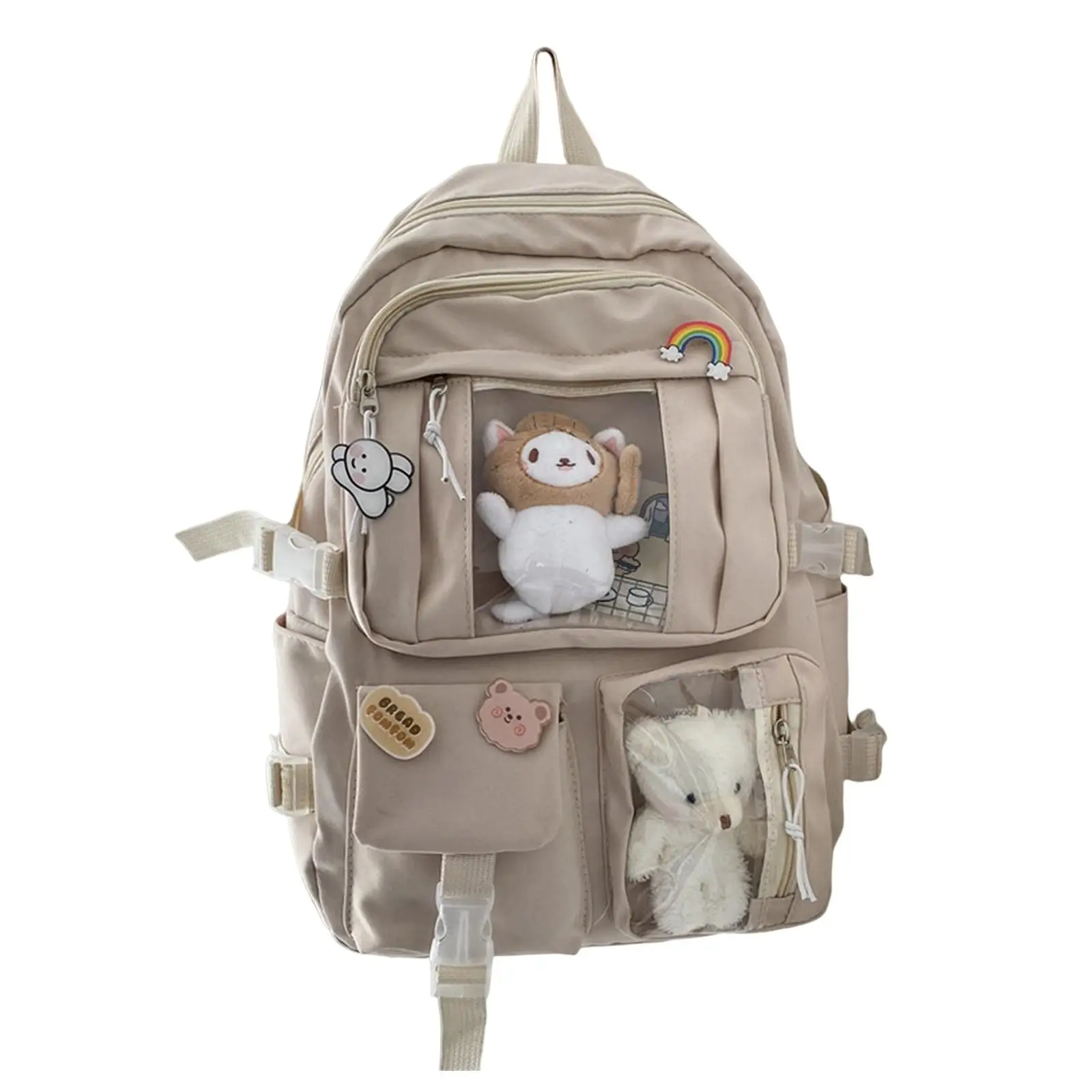 Mochila con correas ajustables para adolescentes, bolso escolar Kawaii con múltiples bolsillos, Harajuku