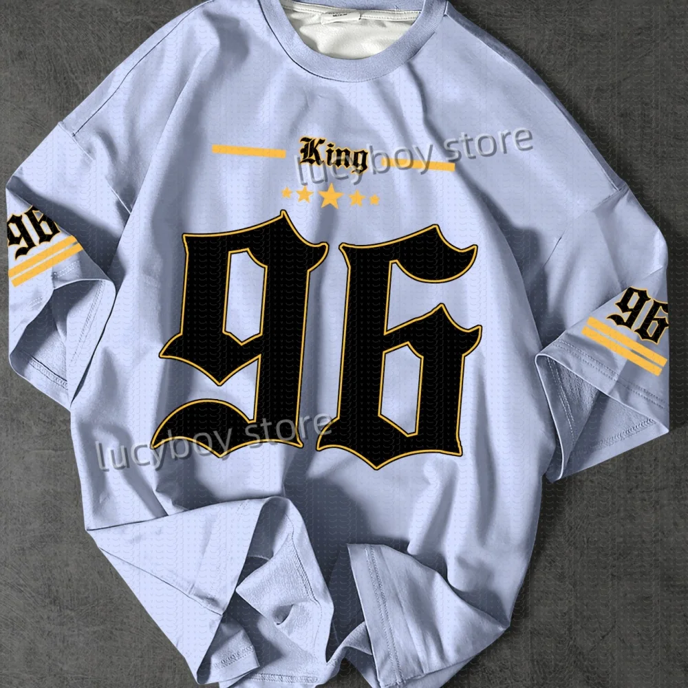 

2025 summer American Style NO.96 KING Print T-Shirt Men Short Sleeve O- Neck sport Tee Vintage Basketball T-shirt Men Clothes