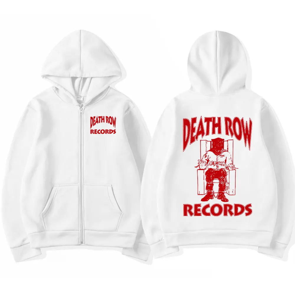 Death Row Records Zipper Hoodie Rapper Tupac 2pac Vintage Cardigan Sweatshirt Oversized Hip Hop Men Women's Zip Up Hoodie Coats