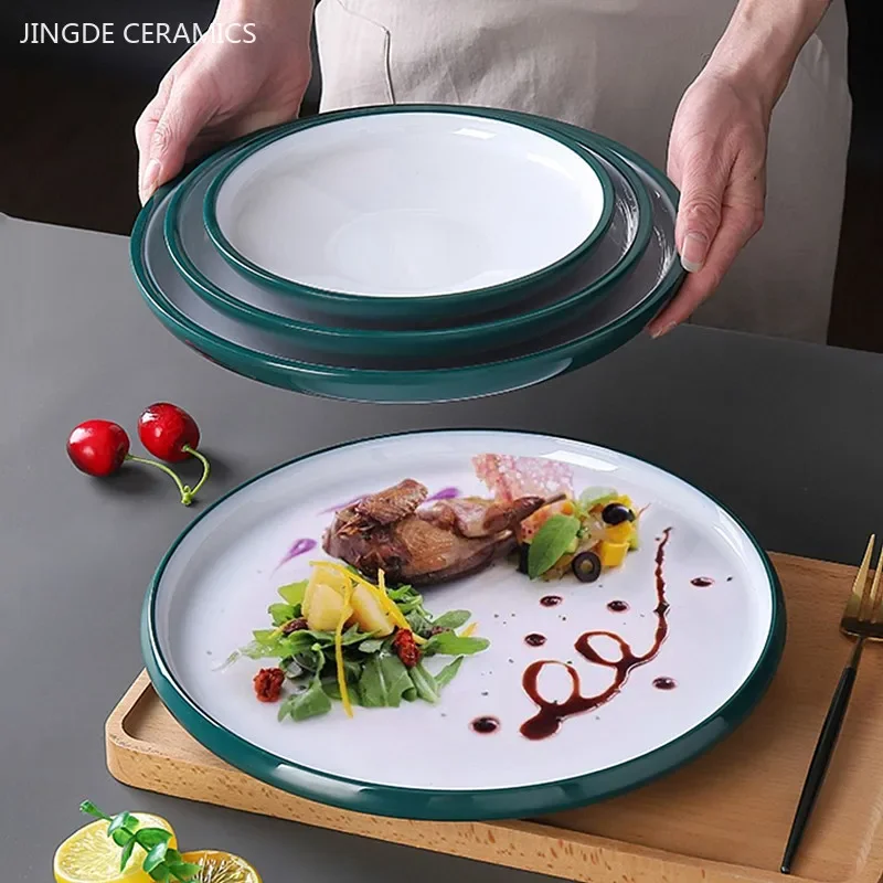 1Pc Commercial Melamine Tableware Household Plastic Dinner Plates Round Barbecue Salad Dishes Plate Kitchen Accessories