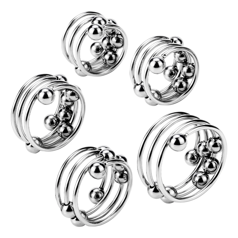 5 Sizes  Stainless Steel Penis Rings Bead Male Head Glans Stimulating Metal Cock Ring Delay Ejaculation Sex Products For Men