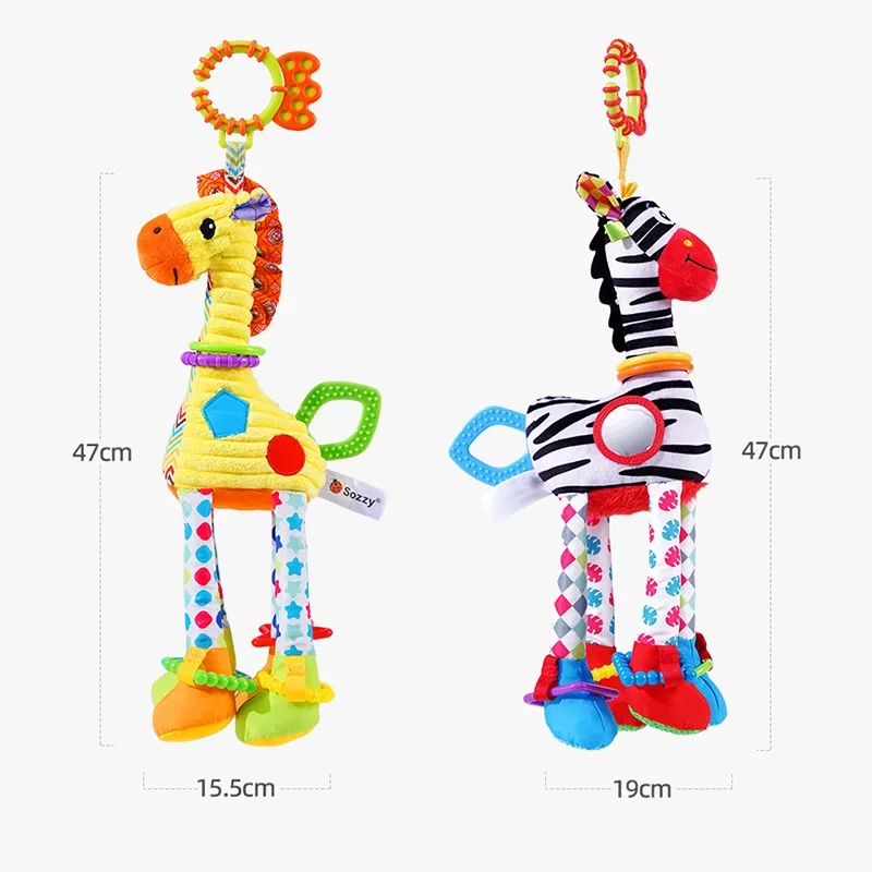 Miękka żyrafa Zebra Animal Handbells grzechotki pluszowe niemowlę dziecko rozwój uchwyt zabawki z gryzakiem zabawka dla dziecka na prezenty dla noworodków
