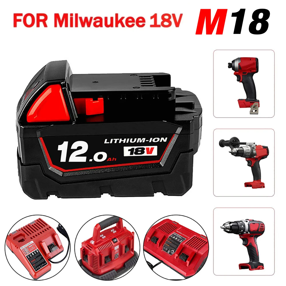 18V 12.0Ah Replacement for Milwaukee M18 XC Lithium Battery 48-11-1860 48-11-1850 48-11-1840 48-11-1820 Rechargeable Batteries