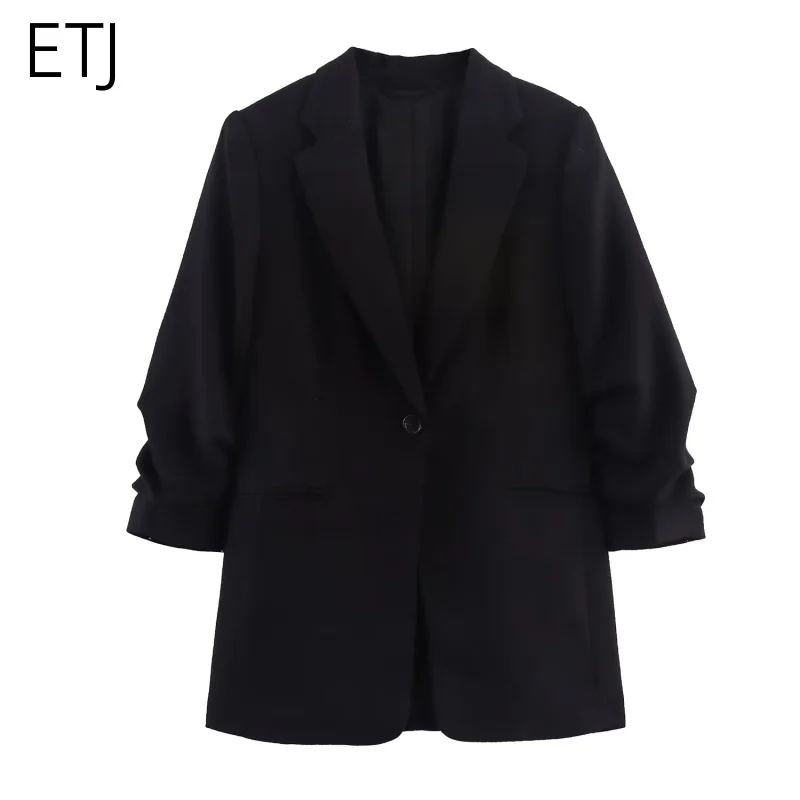 ETJ 2025 الخريف نمط جديد بدلة نسائية مزاجه التنقل مطوي كم زر واحد رداء غير رسمية سترة #6