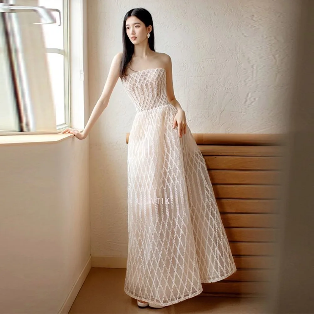 Sexy trägerloses Korea-Hochzeitskleid für Damen, exquisites Streifen-Fotoshooting, trägerloses, bodenlanges Brautkleid ienia Turismo Sos Anderson Abendkleid