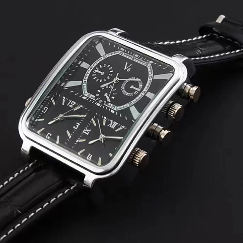 Unusual Watch for Men Conceptual Dial Luxury Male Sport Quartz Wristwatch Square Rectangle Shape Clock Male Business Man Watches