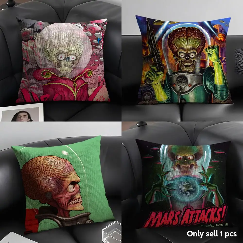 Mars Attacks Cushion Cover Natural Linen Organic Fabric Double-Sided Printing Breathable Perfect Gift For Decor