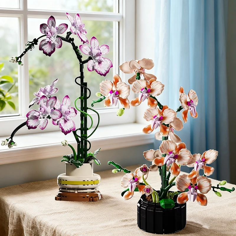 

Orchid Series Bouquet Potted Building Blocks Immortal Flower Home Desk Plant Decoration Assemble Bricks Toys Gift For Kids Girls