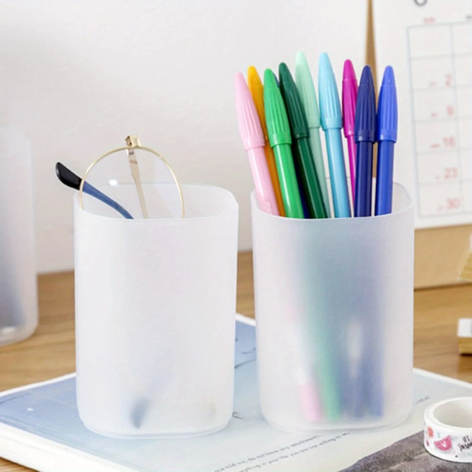 Multifunction Desktop Storage Pen Holder Frosted Clear Pencil Display Cup Simple Office School Supplies Stationery Organanizer