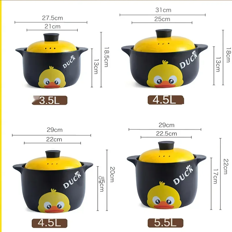 Ceramic Casserole Large Yellow Duck High-temperature Soup Pot Saucepan Cooking Stew Kitchen Gas Stove 1-8L Household Cookware