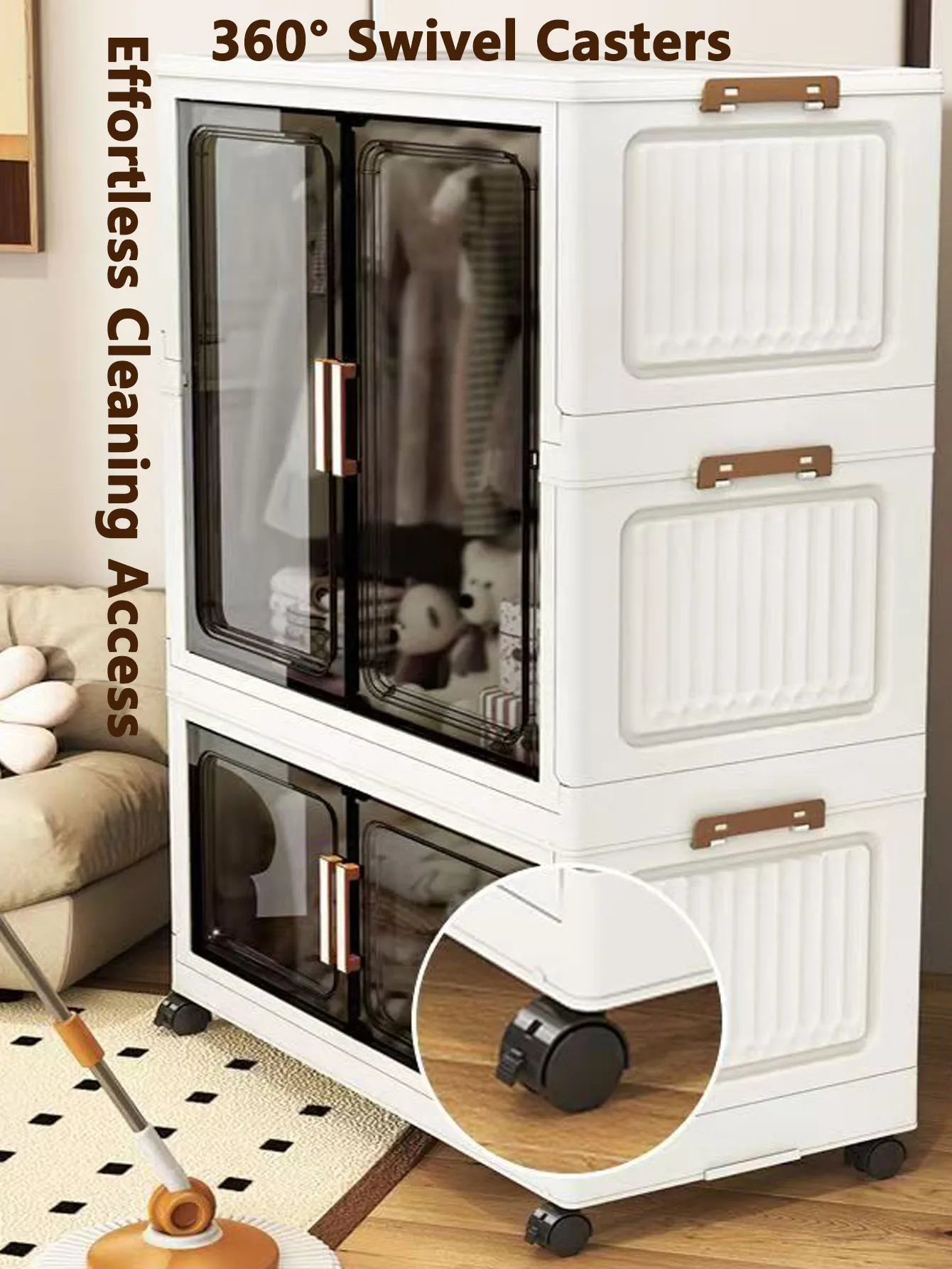 خزانة تخزين متعددة الوظائف قابلة للطي مع أبواب لمنظم الحمام والمطبخ والمكتب باللون الأبيض والأسود والرمادي