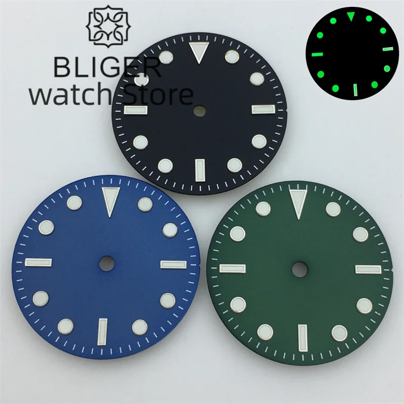 BLIGER Dial 29mm blue green black dial suitable for NH35NH36 Miyota 8215 8205 DG 2813 3804 PT5000 movement green luminous