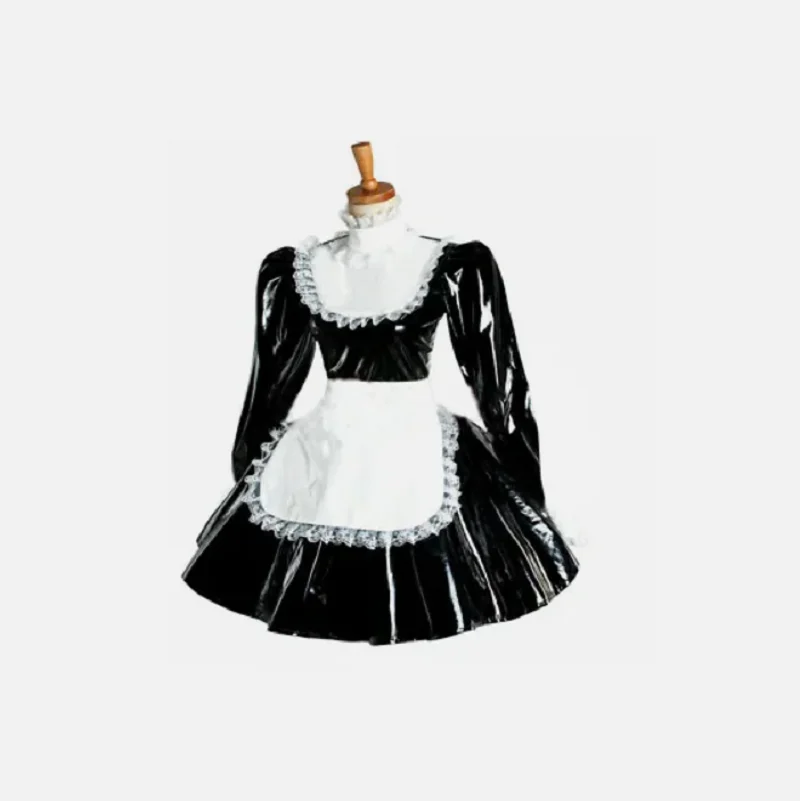 

Sissy Maid girl long sleeve Lockable Black PVC Dress cosplay costumes Tailor-made