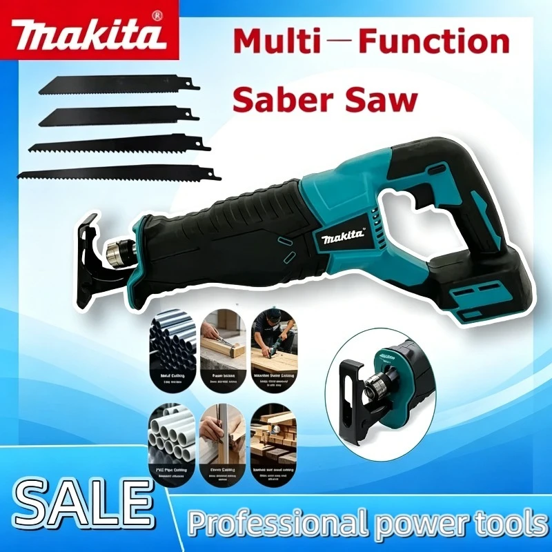 

Бесщеточная сабельная пила Makita, портативная, с 4 пильными полотнами, аккумуляторный электроинструмент для батарей Makita 18В