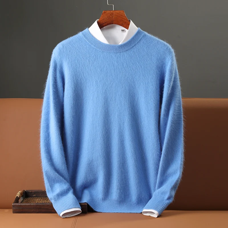 Ordos City 100% Cashmere Sweater Men's Solid Color Round Neck With Loose Plus Size Warm Bottom Jumper Autumn/winter Pullovers