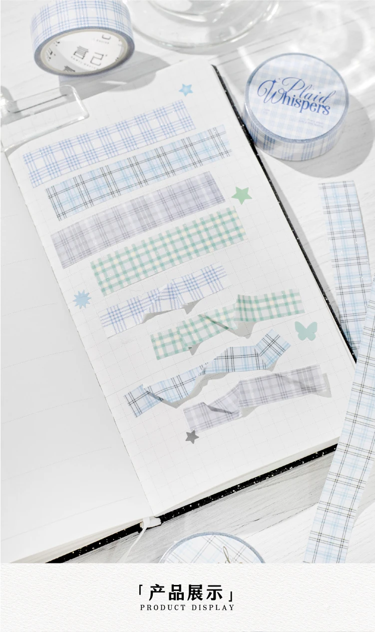 Journal GO 1,5 cm x 2 m kariertes Washi-Tape für Scrapbooking, Collage, Junk Journaling, selbstklebendes Masking Tape, niedliches Klebeband, Schreibwaren – Detail 7