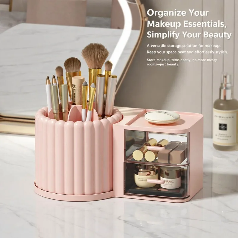 360° Spinning Desktop Shelf Dual-purpose Pen Container Cosmetic Caddy Student Dorm Essential Storage Case Lightweight Durable