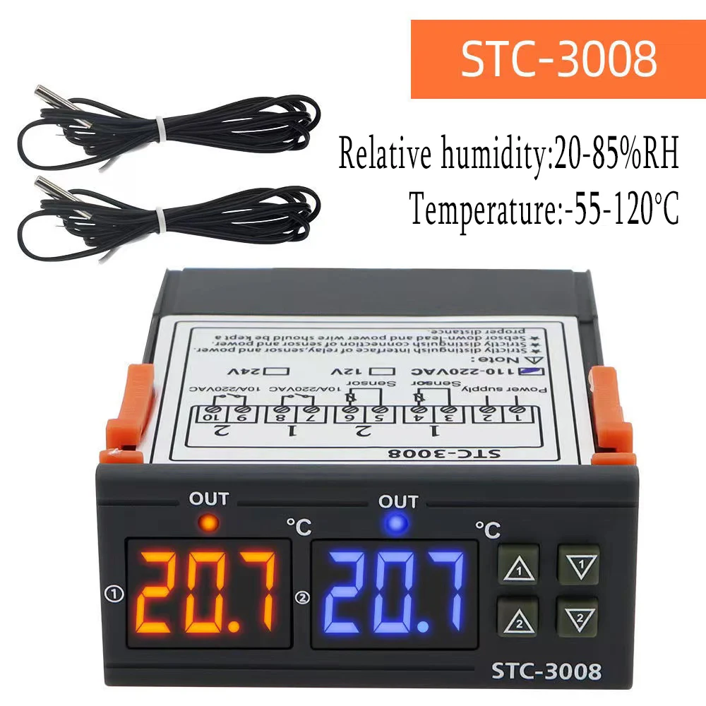 STC-3008 KT99 Twee Relais Thermostaat Dual Digitale Temperatuur Controller DC12V 24V Met Heater Cooler Thermore Gulator Nieuwe