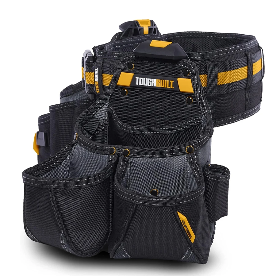 ToughBuilt TB-CT-111-3P ClipTech Tradesman Tool Belt Set (3pcs) 27 Pockets and Loops Heavy Organizer Tool Pouch