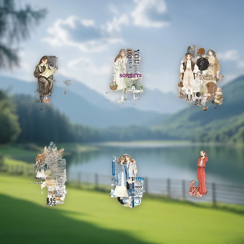 1 Packung/3 Packung „Trace of People“-Serie, Aufkleberpaket, 30 Blatt Retro-Charakter, Mädchen-Basis-Collage, dekorative Aufkleber
