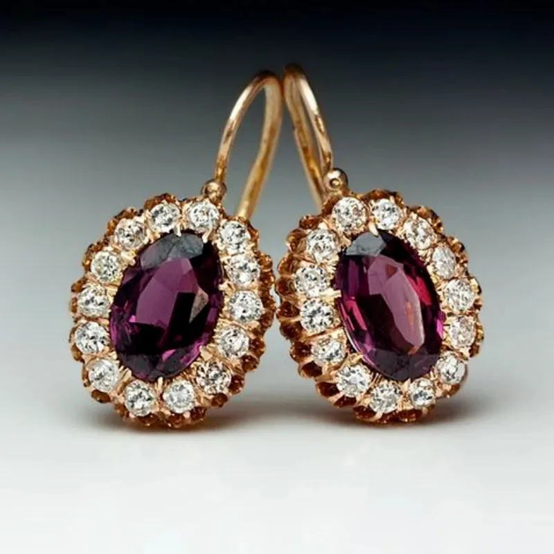 Elegant Gold Color Inlaid Red Zircon Stones Drop Earrings for Women Trendy Bridal Engagement Wedding Dangle Earrings Jewelry