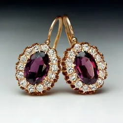 Elegant Gold Color Inlaid Red Zircon Stones Drop Earrings for Women Trendy Bridal Engagement Wedding Dangle Earrings Jewelry