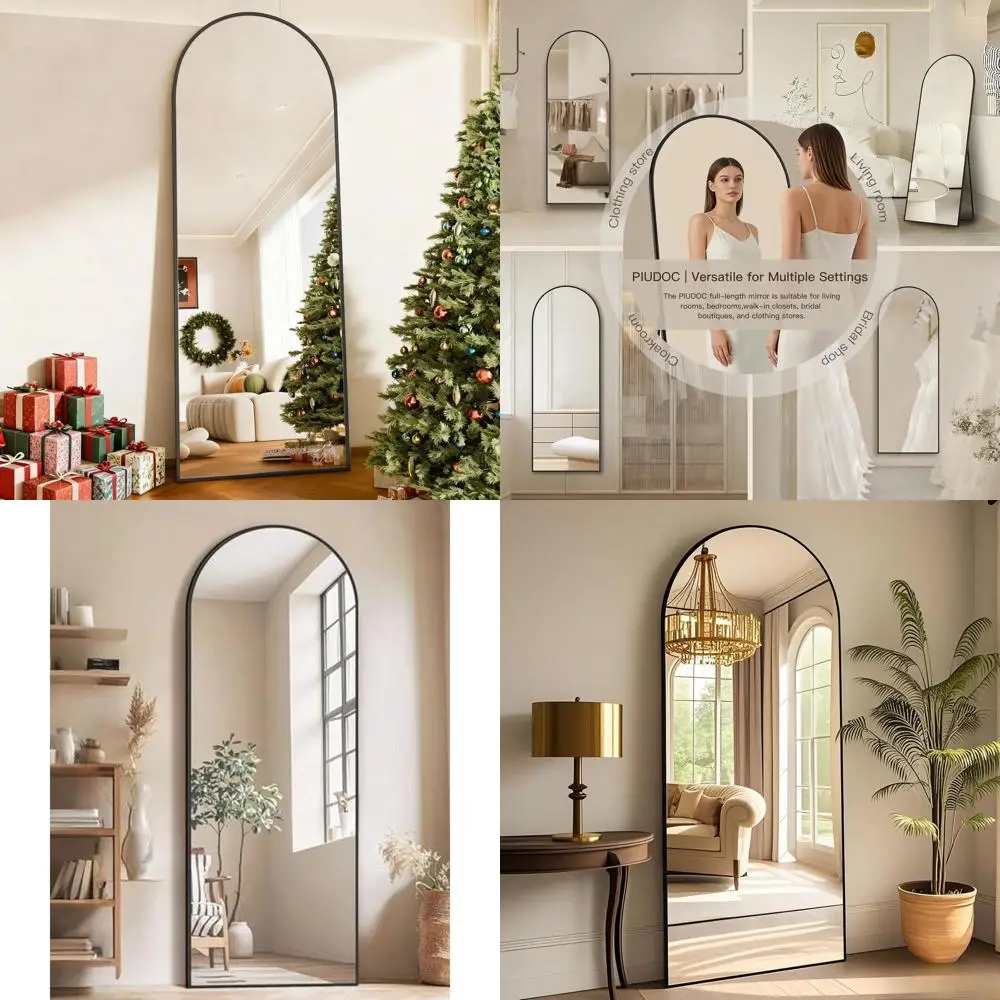 

Arched Full-Length Floor Mirror with Stand for Bedroom or Living Room in Black