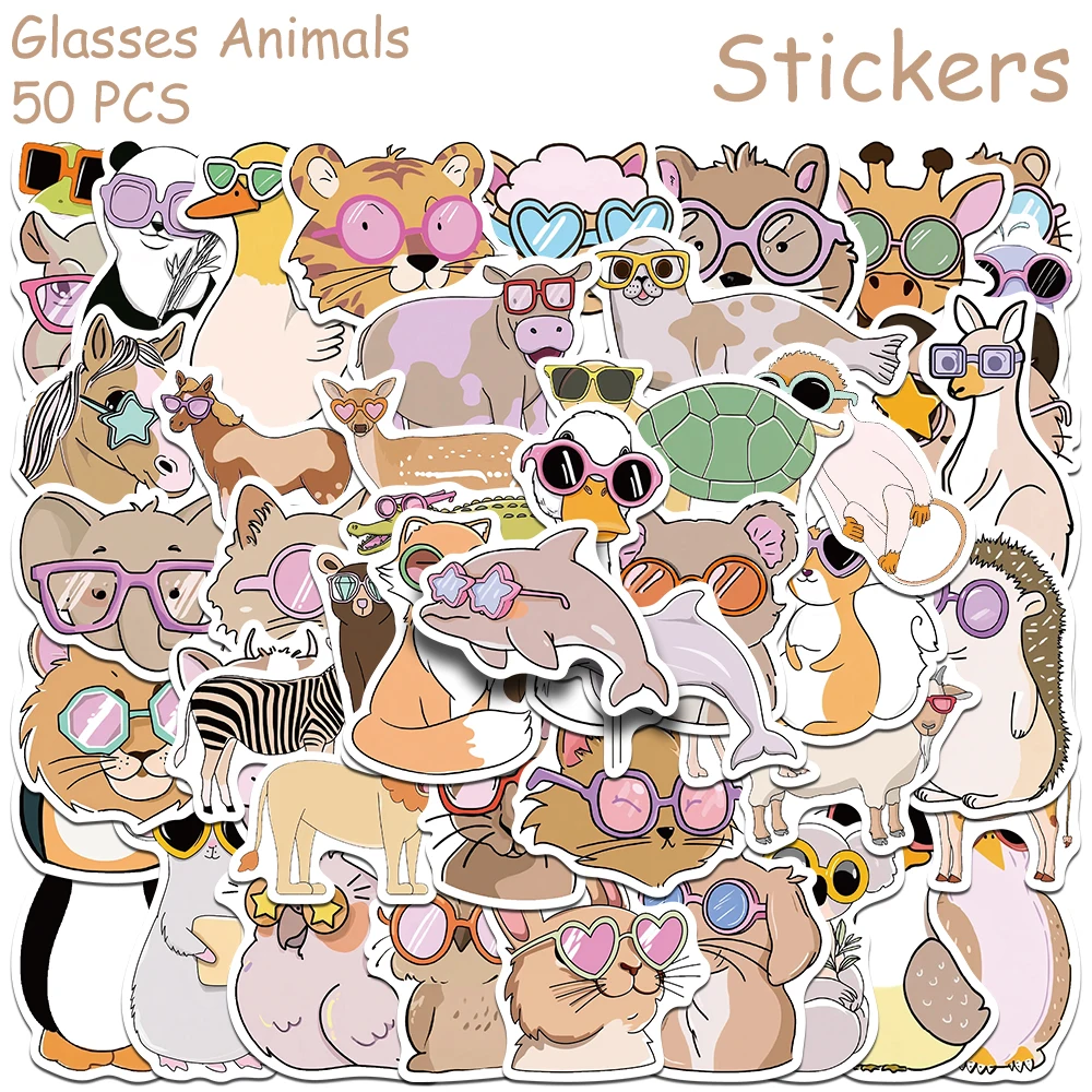 50 قطعة الكرتون لطيف نظارات الحيوانات ملصقات الشارات لأجهزة الكمبيوتر المحمول سجل القصاصات الأمتعة الغيتار خوذة DIY الكتابة على الجدران ملصقات الجمالية #2