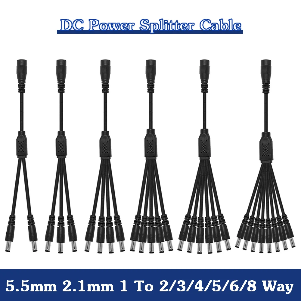 DC Power Splitter Kabel 5,5mm 2,1mm 1 bis 2/3/4/5/6/8 Weg 5V 12V Power Adapter Draht Anschluss Kabel Fr LED Streifen Licht Kamera CCTV
