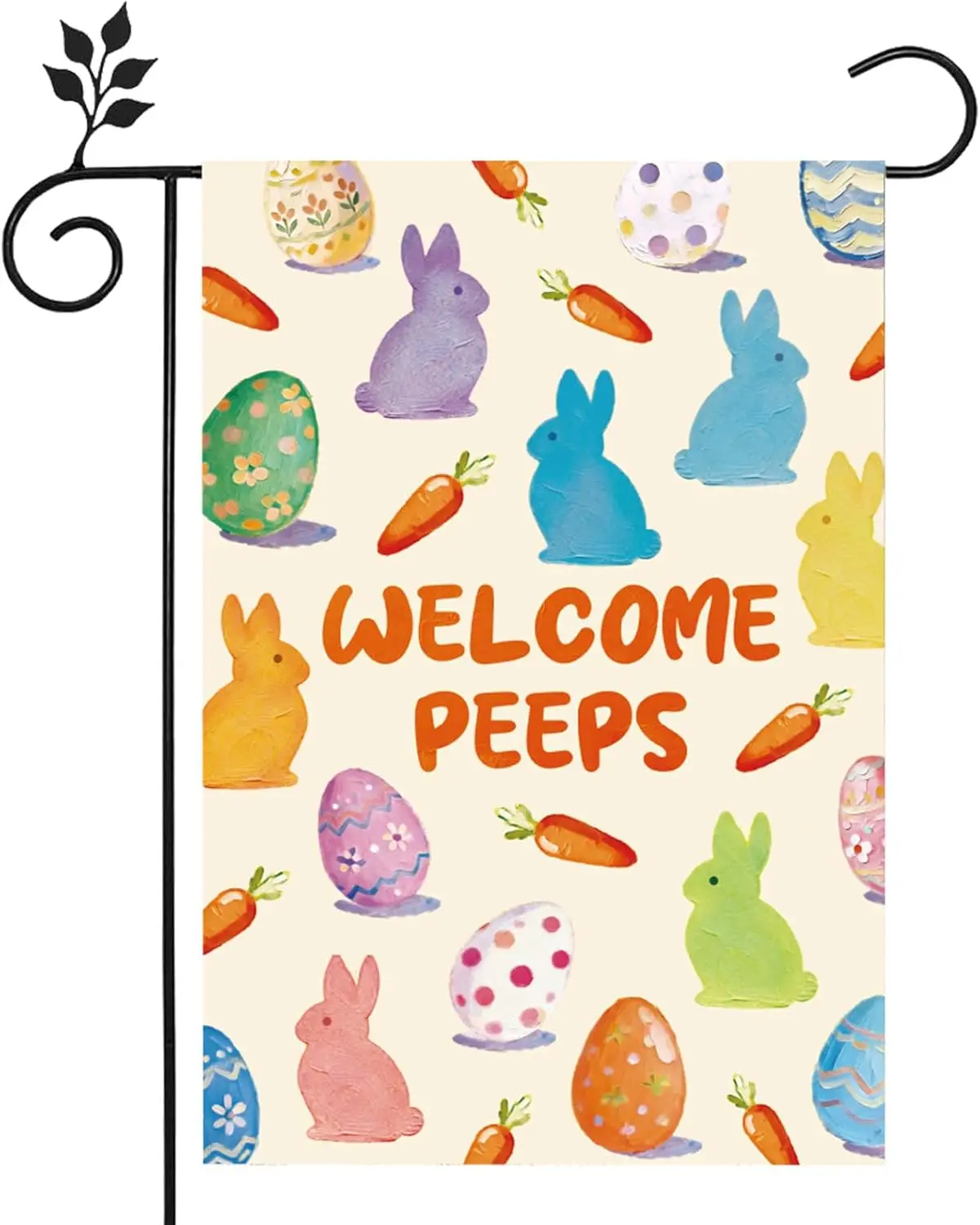 Easter Garden Flag, 45x30cm/18x12in Double Sided Outdoor Yard Decoration with Bunny Eggs Carrots for Easter Spring Holiday O PPM
