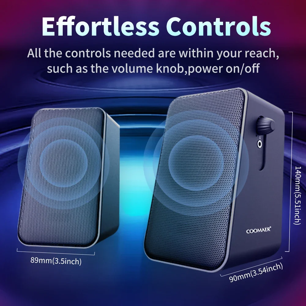 C0712 Computer Speakers PC Gaming Speaker Stereo 2.0 USB Powered 3.5mm Aux Multimedia Speakers for Laptop/Desktop/Tablets/Phone