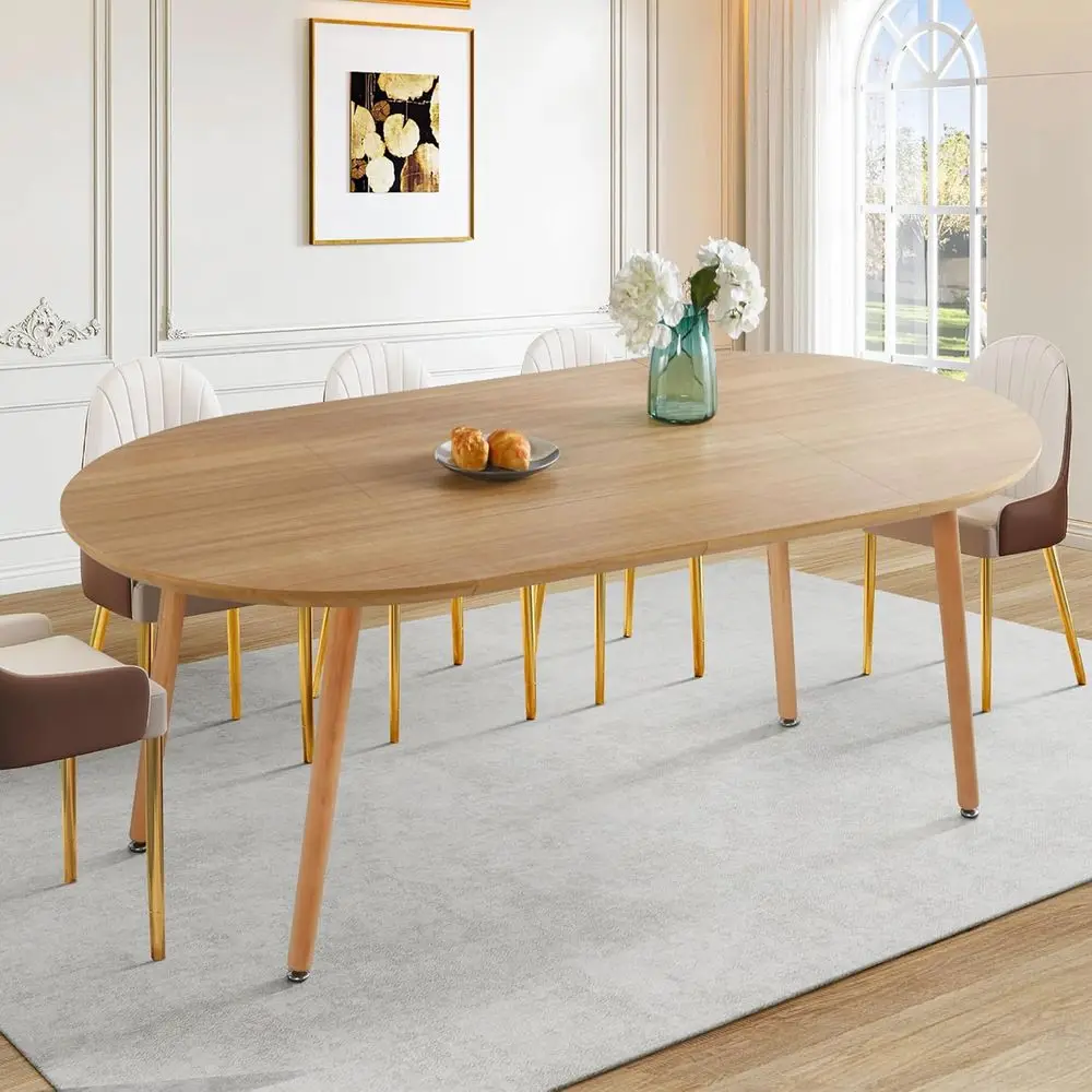 

Expandable Oval Dining Table, Seats 4-8, Metal Base, Space-Saving Design for Kitchen, Office, or Conference Room