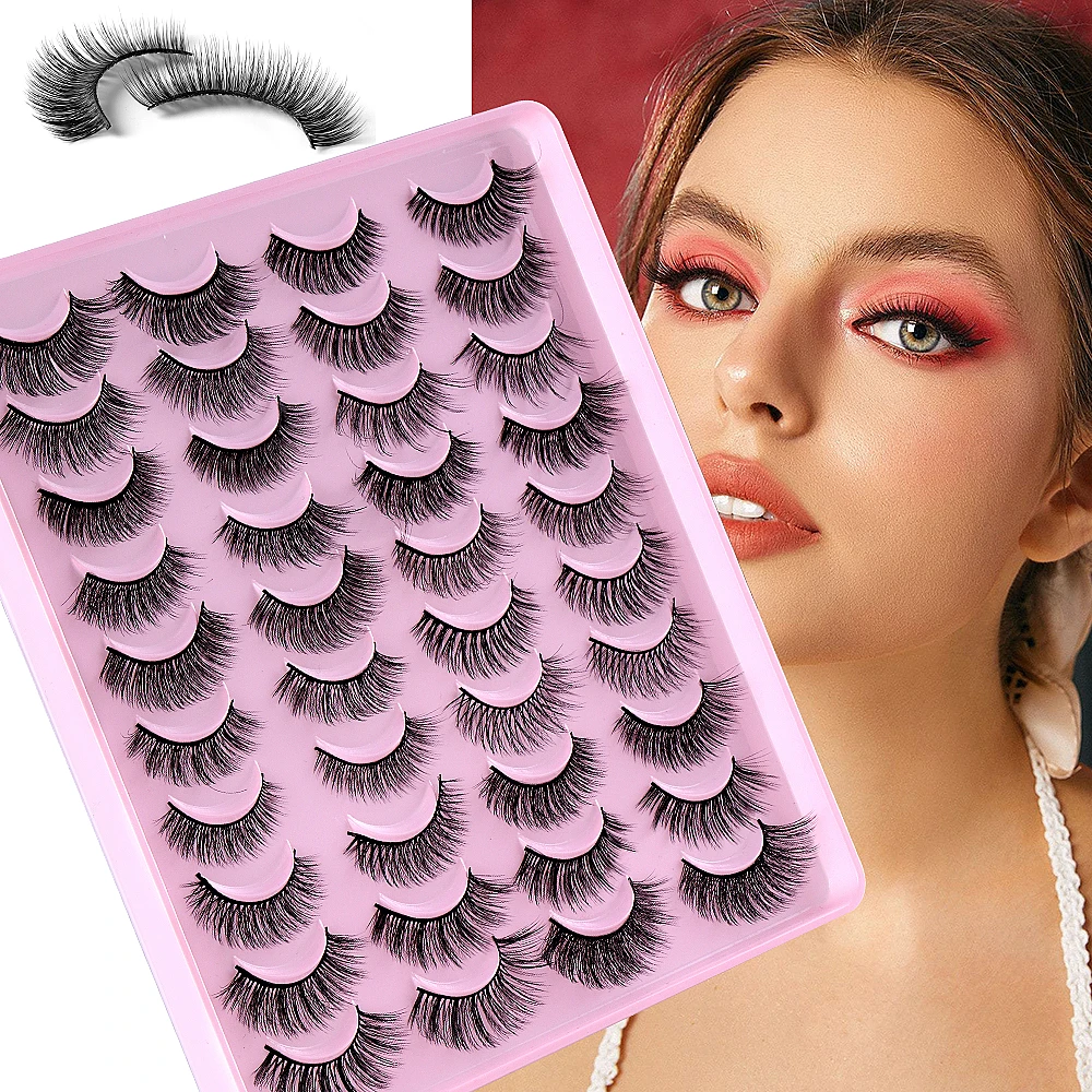 20 คู่ D Curl รัสเซีย Strip Lashes Fluffy Volume ขนตาปลอม Dramatic Messy Fake Lashes