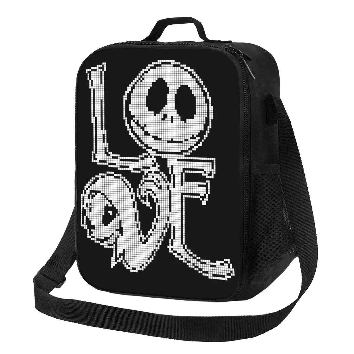 

Custom Jack Skellington LOVE Insulated Lunch Tote Bag for Women Resuable Thermal Cooler Food Lunch Box Work School Travel