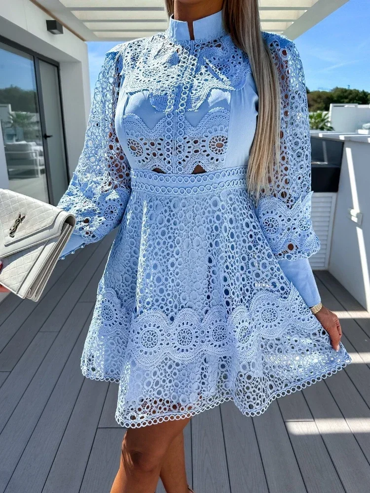 Shirt Dress Women Guipure Lace Patch with Cami Dresses White 2024 Spring Wedding Hollow Out Loose Y2k Party Holiday Vestido