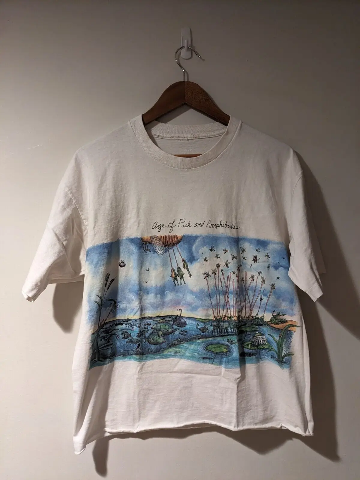 Vintage 1991 Frog Age of Fish and Amphibians White Medium T-Shirt