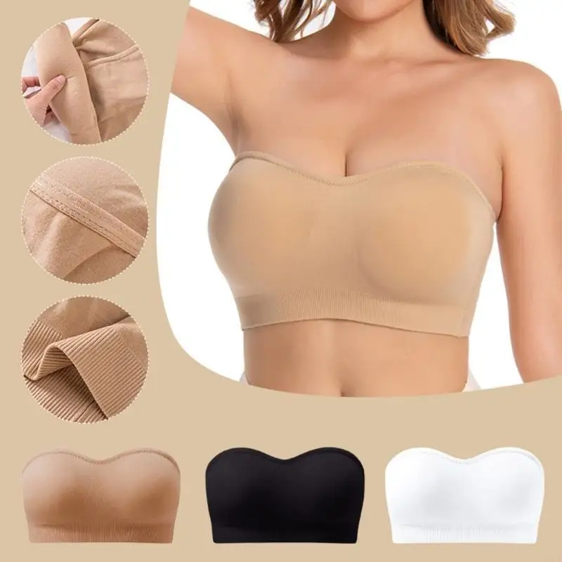 M6cd dames verwijderbare gevoerde strapless bandeau bh -niet -slip siliconen draadloze buis top push omhoog bralette ondergoed