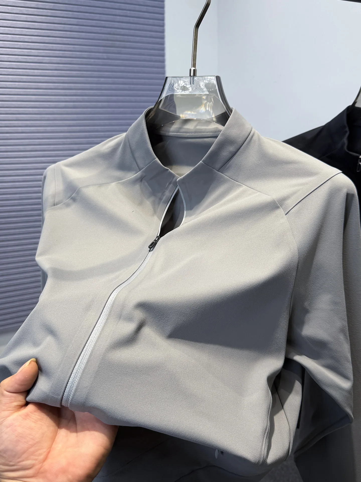 

High Quali Lightweight High Elastici Stand Collar Jaet Men's Open Cardigan Spring Autumn Pure Color Versatile Outdoor S...