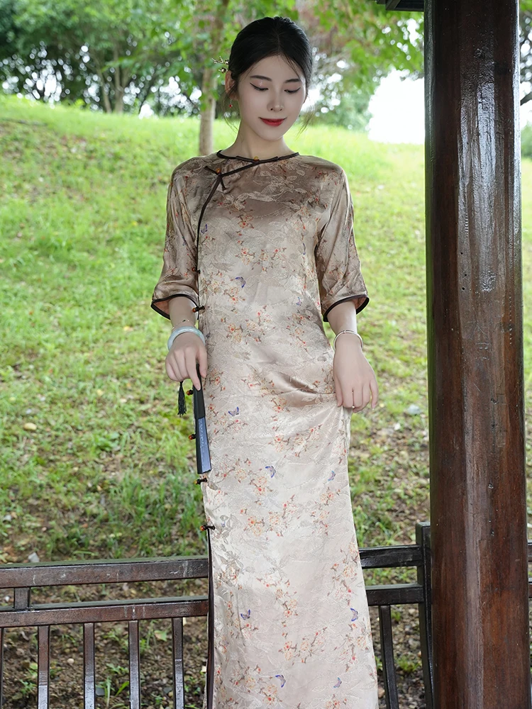 

Новое оригинальное платье ZiDie в стиле таньцюань, из чистого шелка, с китайской росписью «Птицы и цветы», свободного кроя, для стройности, в новом китайском стиле, для женщин