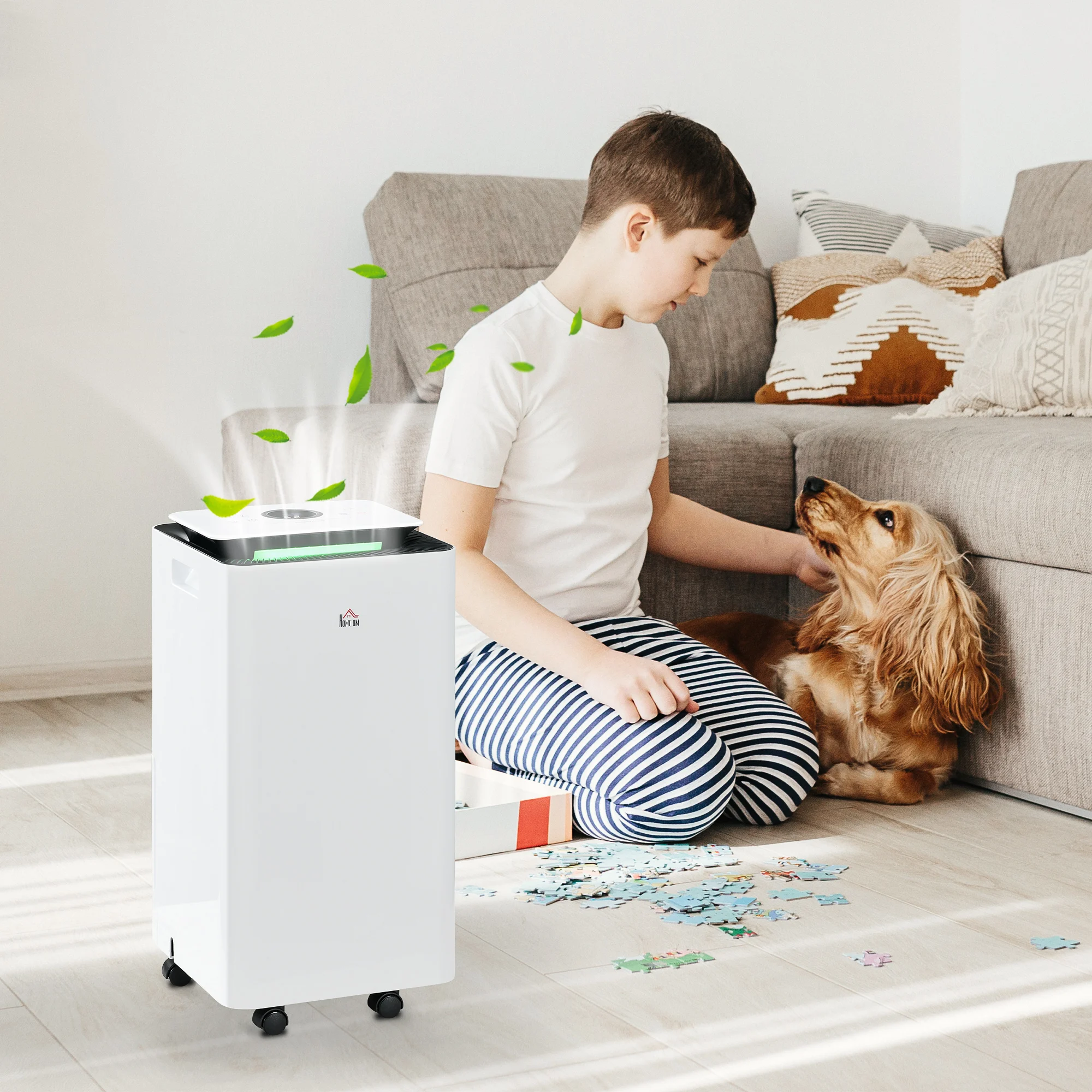 HOMCOM Electric Dehumidifier 12L/day 2.5L Water Tank 5 Modes Silent Air Dehumidifier 2 Speed LED Display Bedroom Living Room Timer 25x25x50,5 cm White