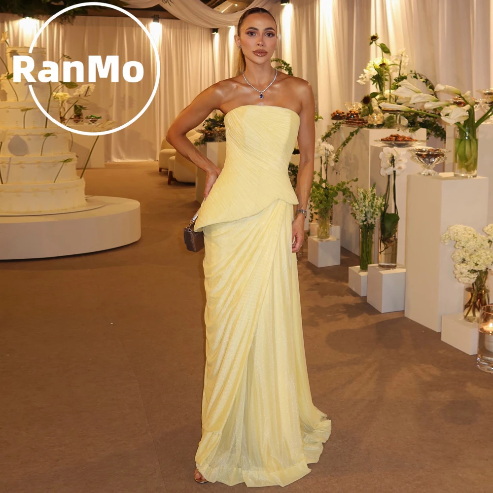 Ranmo 2026 Chiffon A Line Yellow Vestidos De Fiesta Elegantes Strapless Modern Sleeveless Elegant Dresses For Special Customized