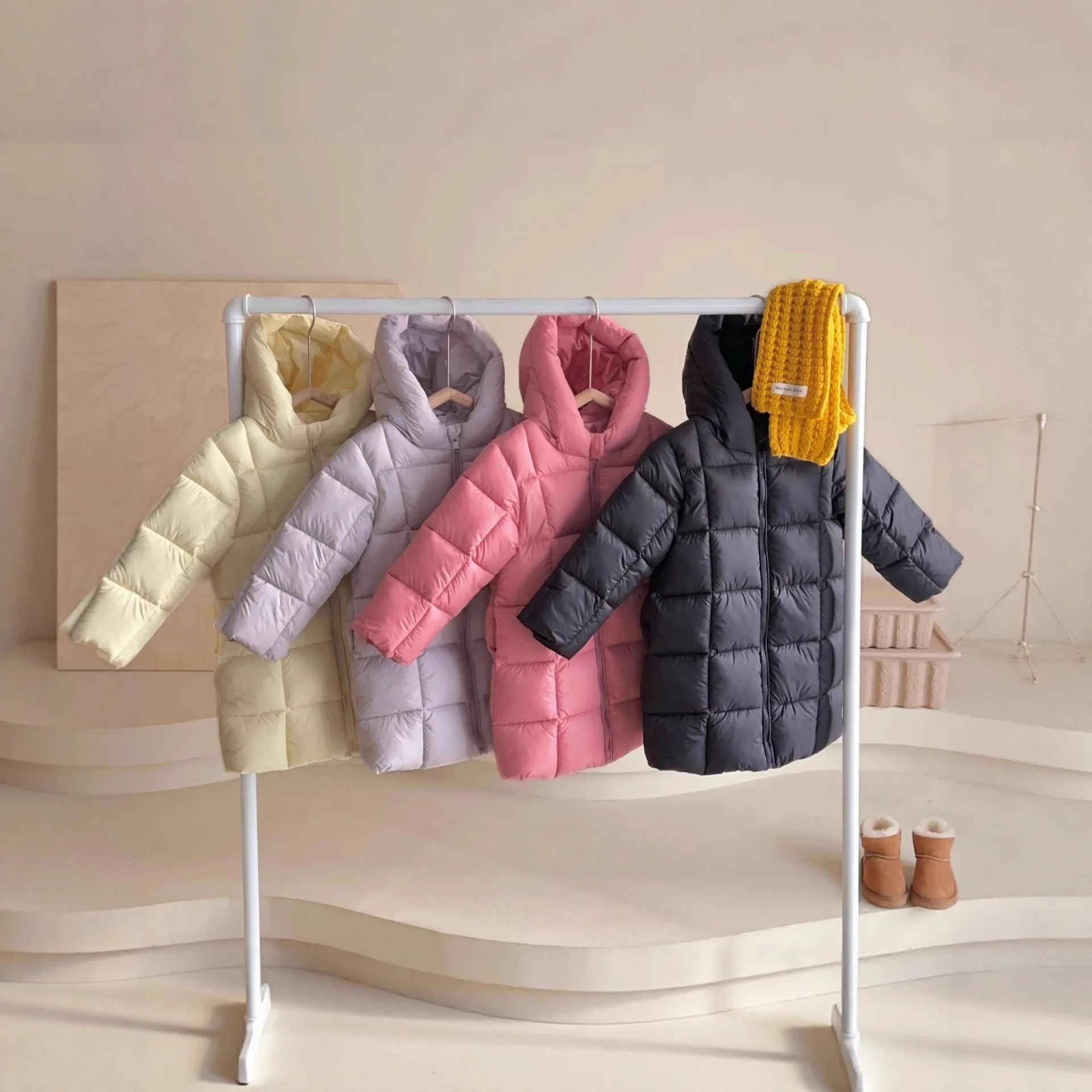 

Детское пуховое хлопковое платье для мальчиков и девочек, облегающее пальто средней длины, модное городское длинное пальто с воротником-стойкой