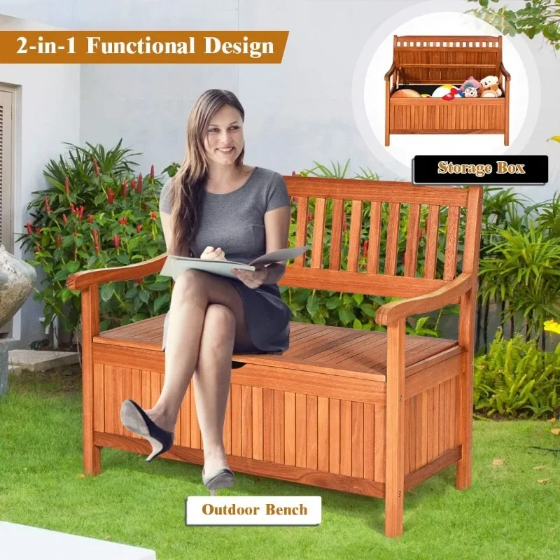 Tangkula Wooden Outdoor Storage Bench Large Deck Box, Entryway Storage Bench w/Inner Removable Dustproof Lining,Portable Handles