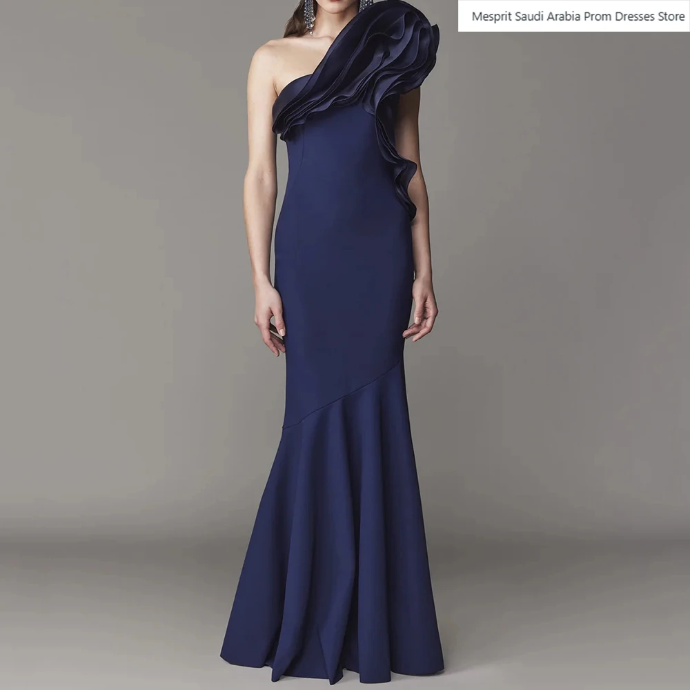 

Mermaid Women's Evening Dresses Floor-length One-shoulder Sleeveless Prom Gown Fashion Ruched Simple Draped Customized Gowns