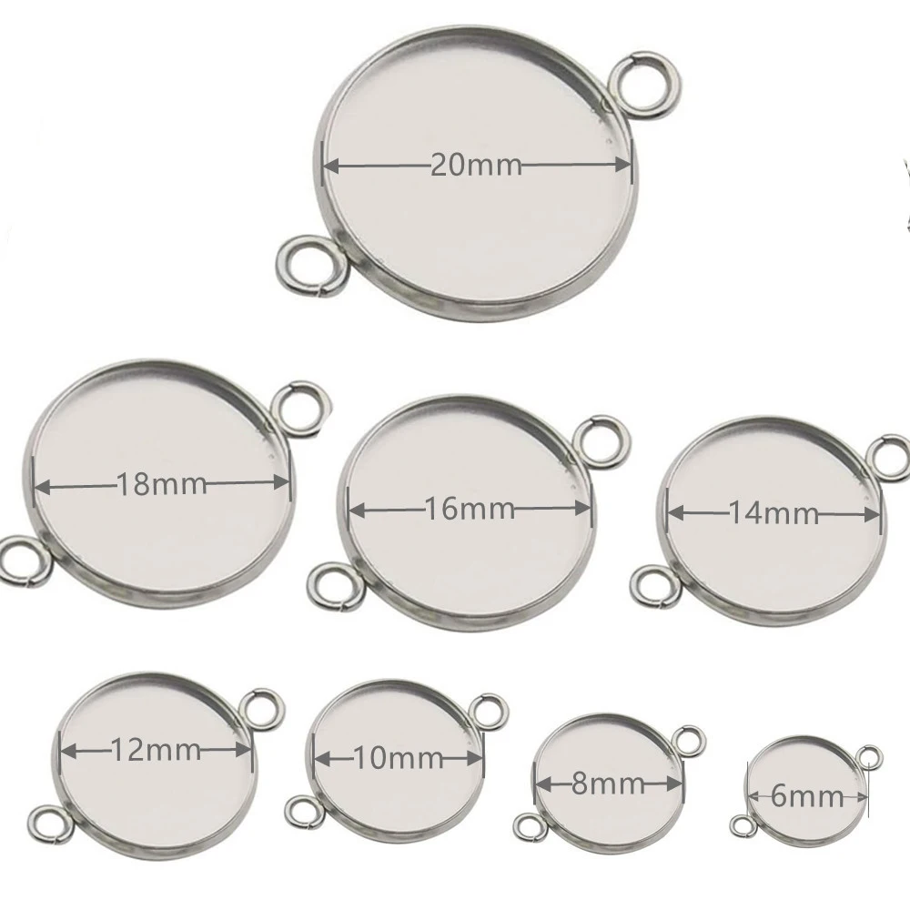 스테인리스 스틸 베젤 트레이 커넥터 설정 스페이서, 라운드 더블 루프 카보숑 카메오 베이스, DIY 쥬얼리 팔찌 목걸이, 10 개