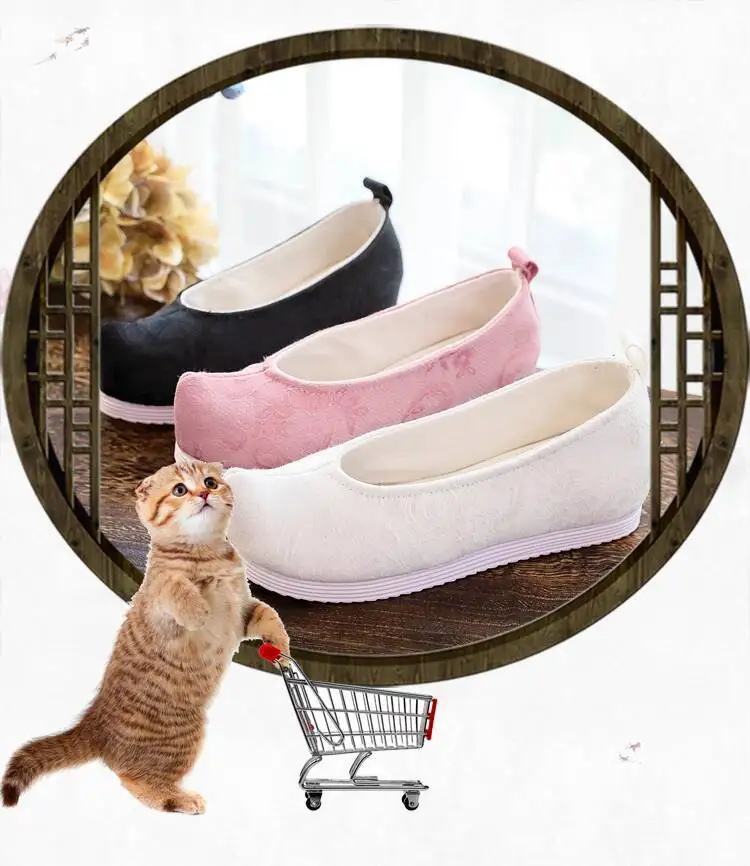 Solid Color Hanfu Ancient Style Shoes Height Increasing Women Spring Autumn Upturned Toe Shoes Bow Shoes Mid Heel Tang Style view 6