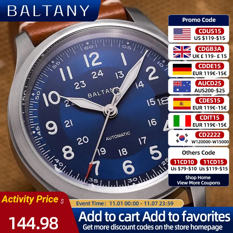 Baltany Military Style Men's Watches Homage Field Watch NH35 Calendar Window 10ATM Stainless Steel Luxury Retro Automatic Watch